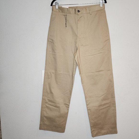 NWT Zara Straight Khaki Chino Cuffed Pants Size 30 - Picture 1 of 15